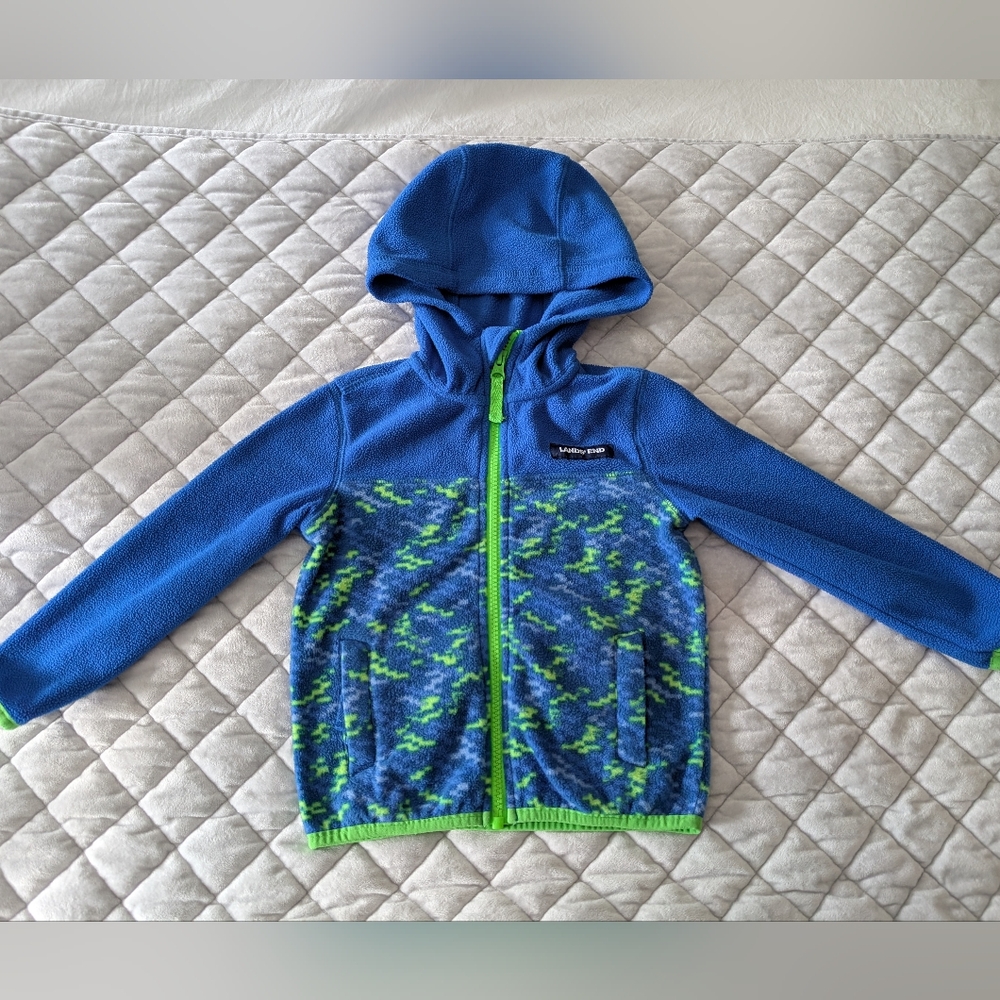 Land's End Toddlers Boys Fleece Zip Up Hoodie, Green Blue, Size 3T